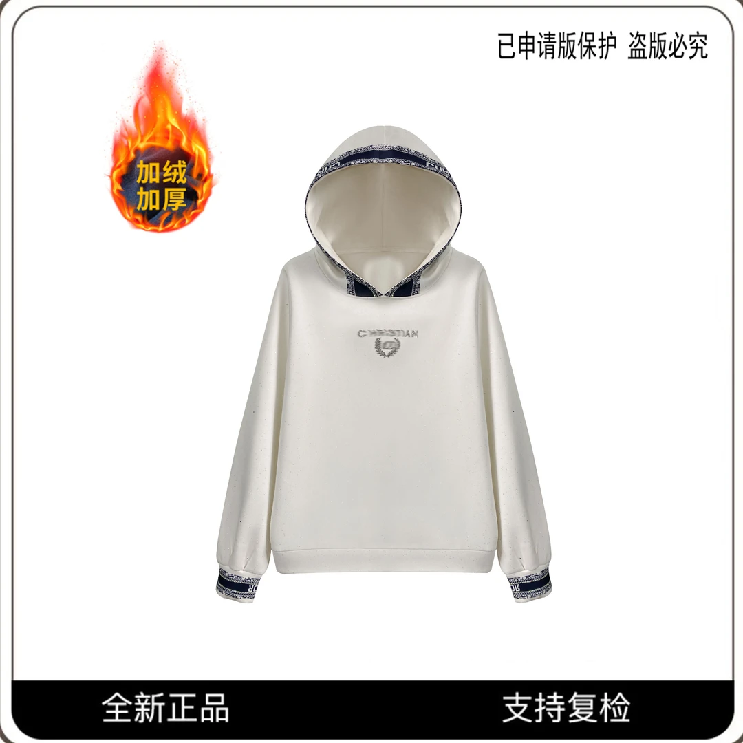 66000#CSIN轻奢时尚连帽宽松长袖T恤2024秋冬显瘦休闲个性上衣潮