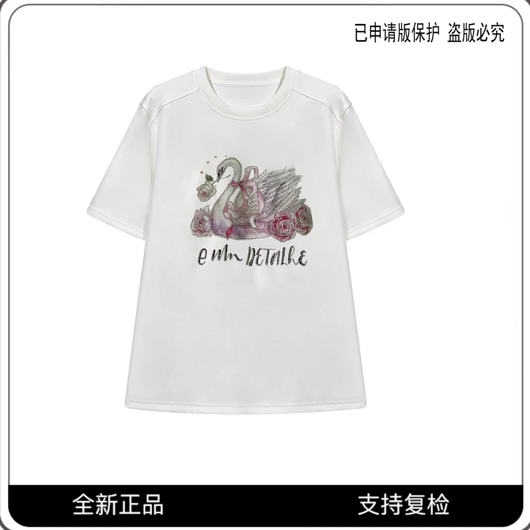 3209#CSIN轻奢潮流印花T恤2024夏情侣休闲宽松ins百搭设计感上衣