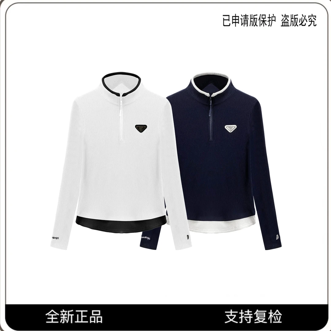 65656#轻奢时尚百搭拼接高领长袖T恤衫2024秋冬显瘦休闲潮流上衣