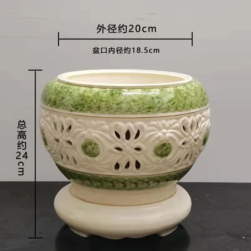 落地直筒玻璃花瓶富贵竹加大号陶瓷镂空盆招财观音竹水培植物桌面