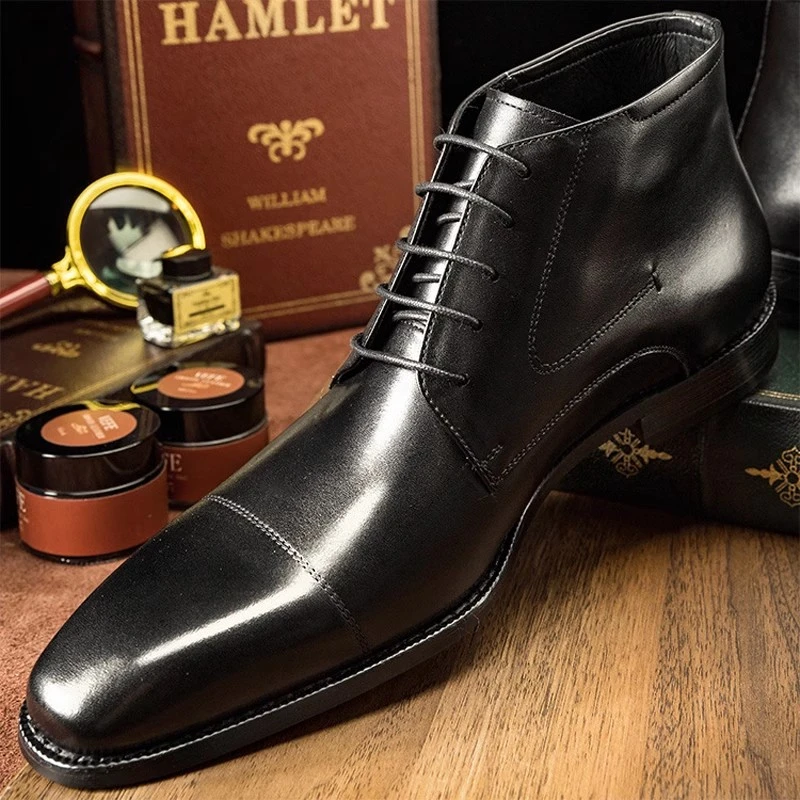 真皮马丁靴男士三接头皮靴英伦风商务时装靴男款切尔西靴高帮皮鞋