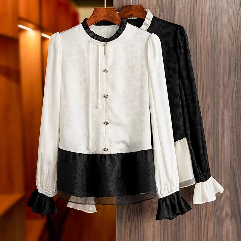 气质网红ins韩版设计感时尚显瘦打底宽松长袖百搭拼接复古法式