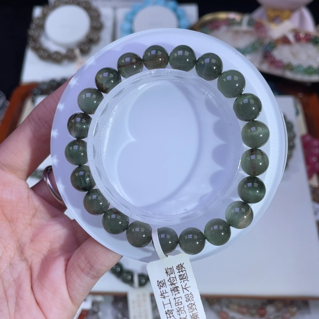 水晶手绳未镶嵌14猫眼绿兔毛9+