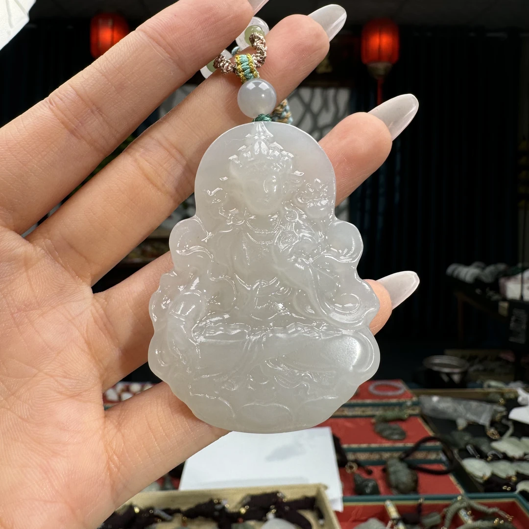 和田玉挂件冰羊脂度母观音(四六牌)