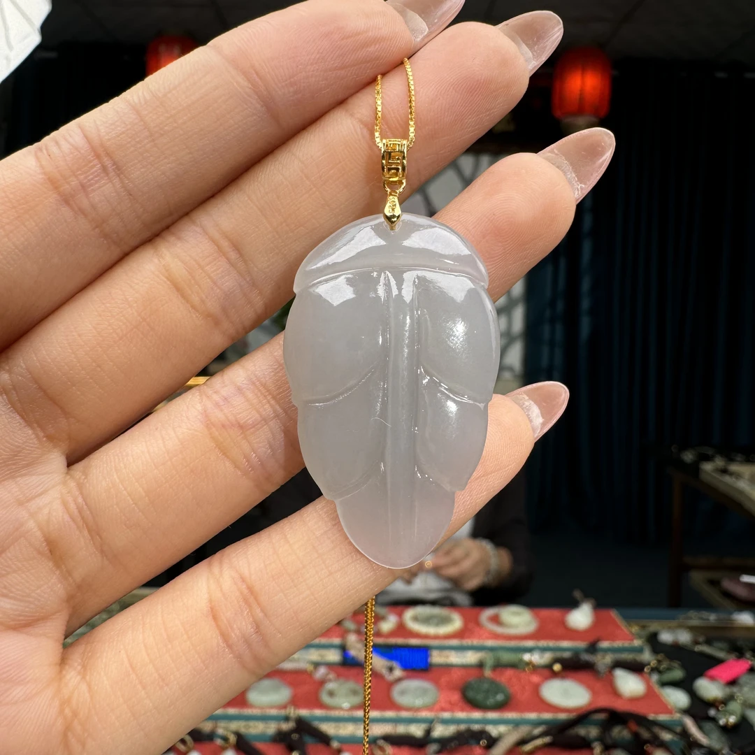 和田玉挂件镶嵌款金枝玉叶（烟紫）