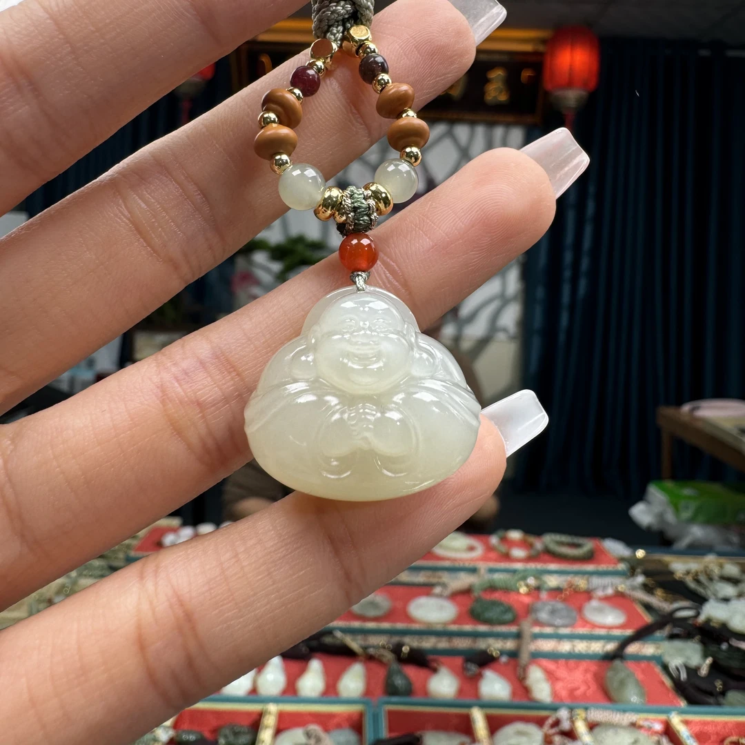 和田玉挂件立体宝宝佛锁骨链（白）