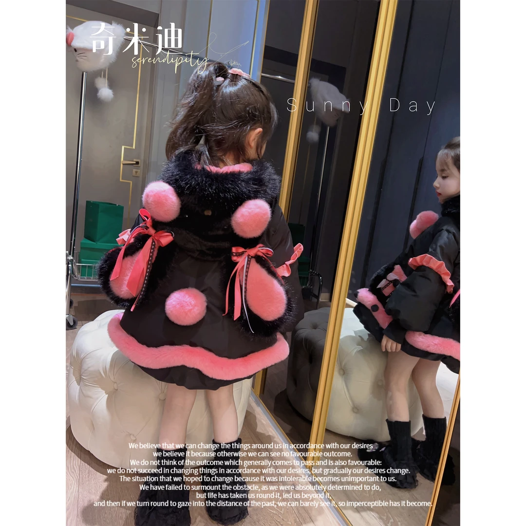【黑色小熊】奇米迪女童冬季可爱洛丽塔卡通中长儿童羽绒服48478