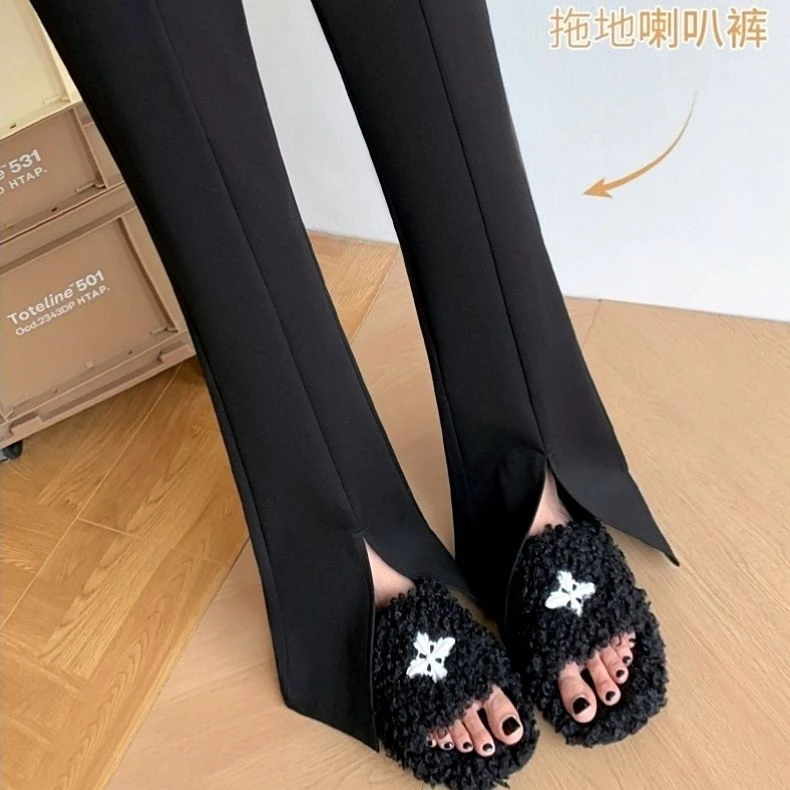 开叉微喇裤女2025春秋新款高腰显瘦休闲裤弹力百搭垂感西装喇叭裤
