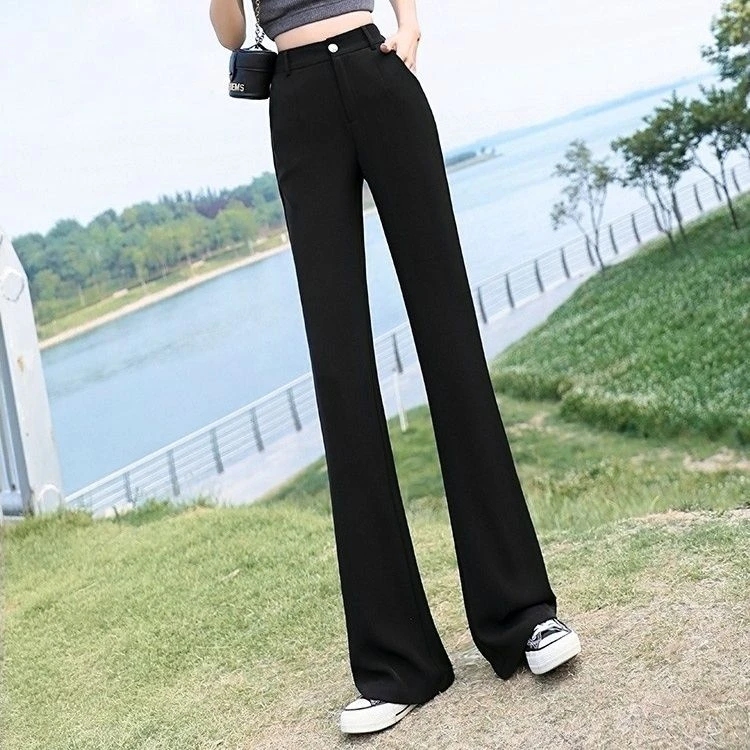 微喇西装裤女春秋2025新款高腰显瘦喇叭裤黑色垂感显高休闲长裤子