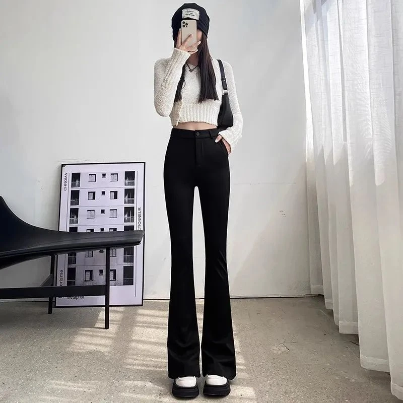 秋冬加绒西装裤女2025新款高腰时尚休闲长裤显瘦修身弹力微喇裤子