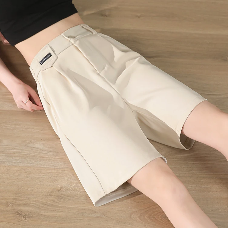 2025夏季薄款冰丝西装短裤女垂感高腰显瘦休闲裤宽松五分阔腿裤子