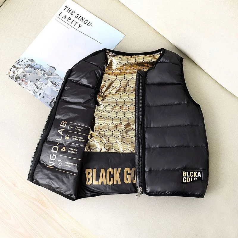 【冬季大促】秋冬新款黑金儿童羽绒马甲中小童宝宝背心白鸭绒保