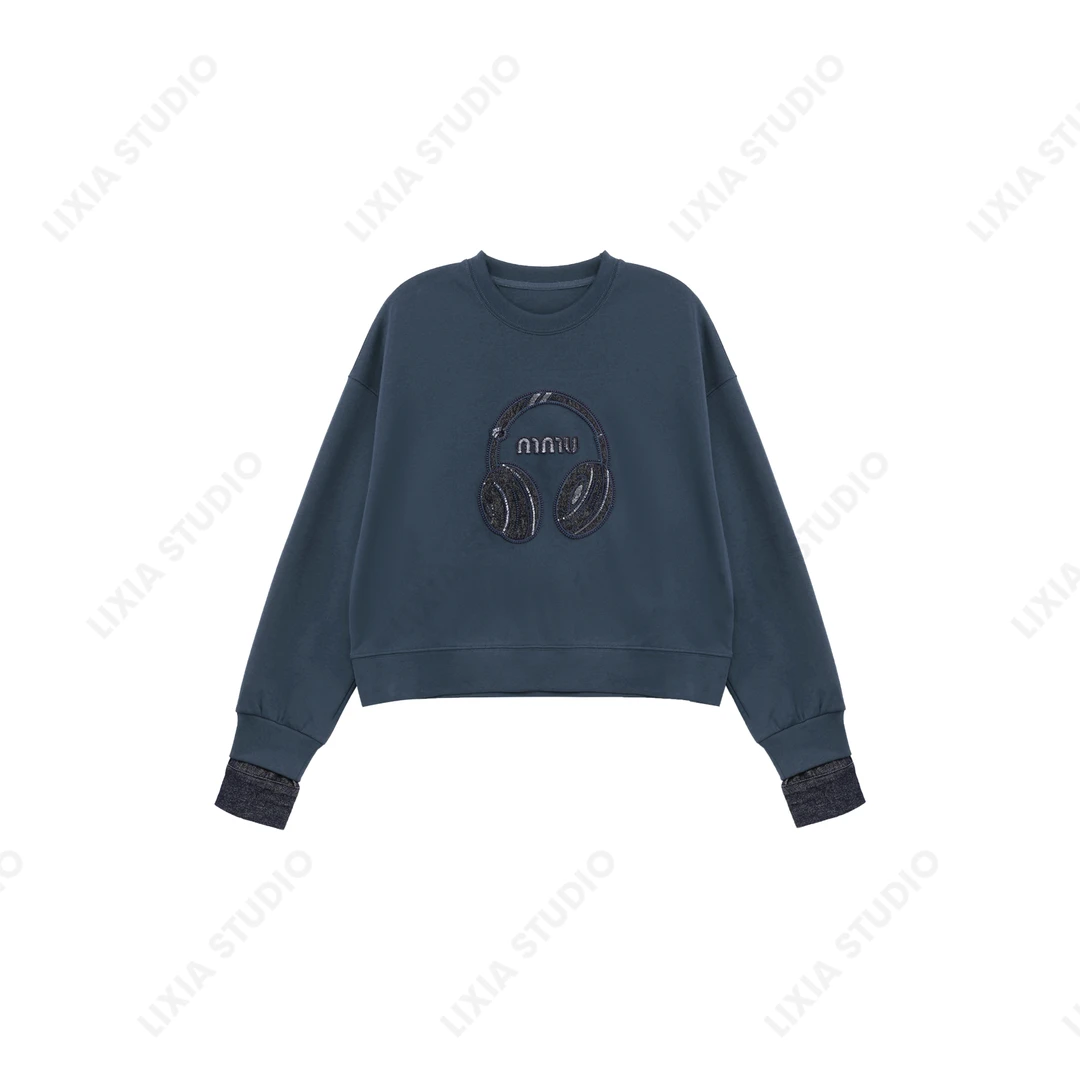 LIXIA【千千阙听】秋冬时尚耳机图案圆领卫衣-A7125