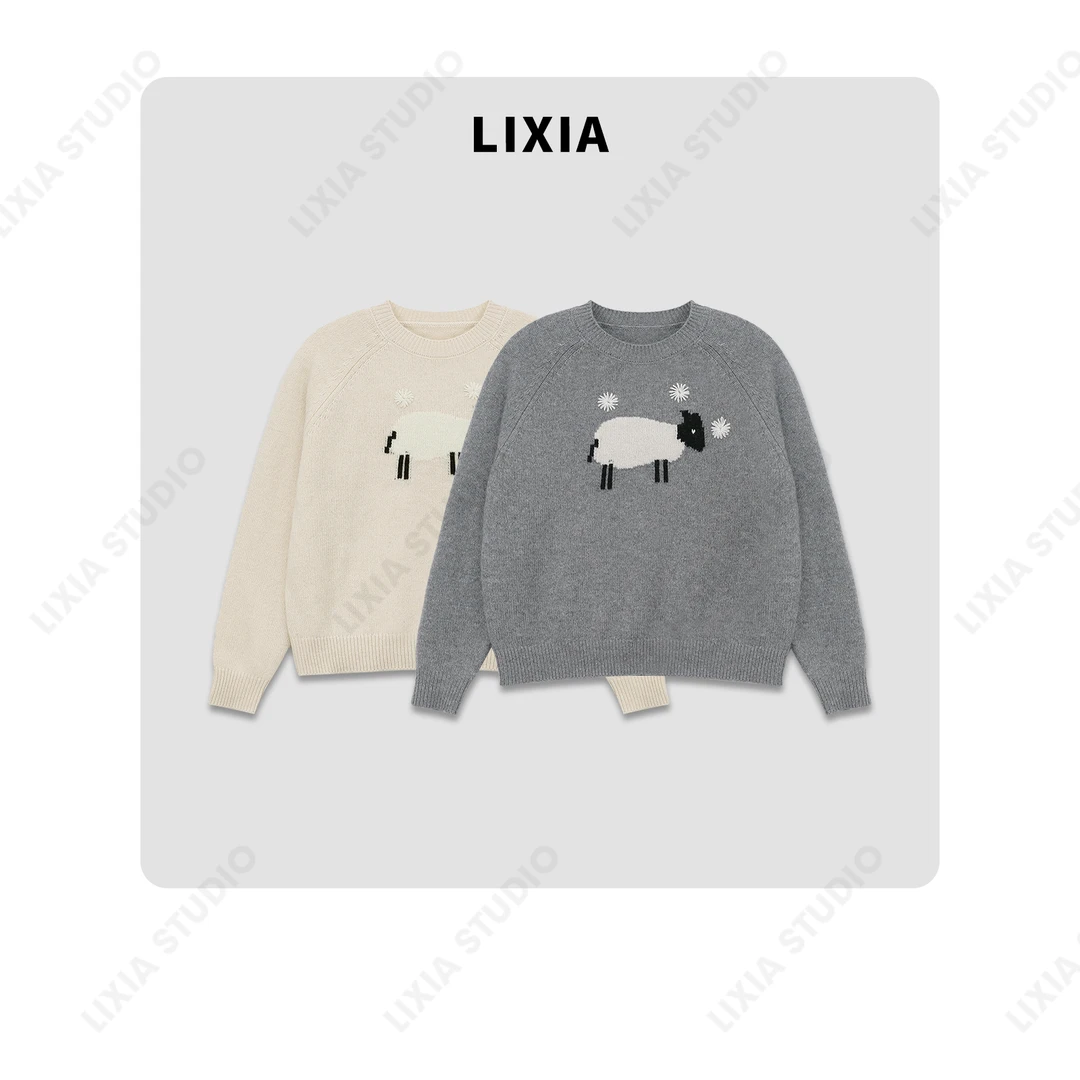 LIXIA【小羊肖恩】圆领小羊可爱图案圆领毛衣-A7751