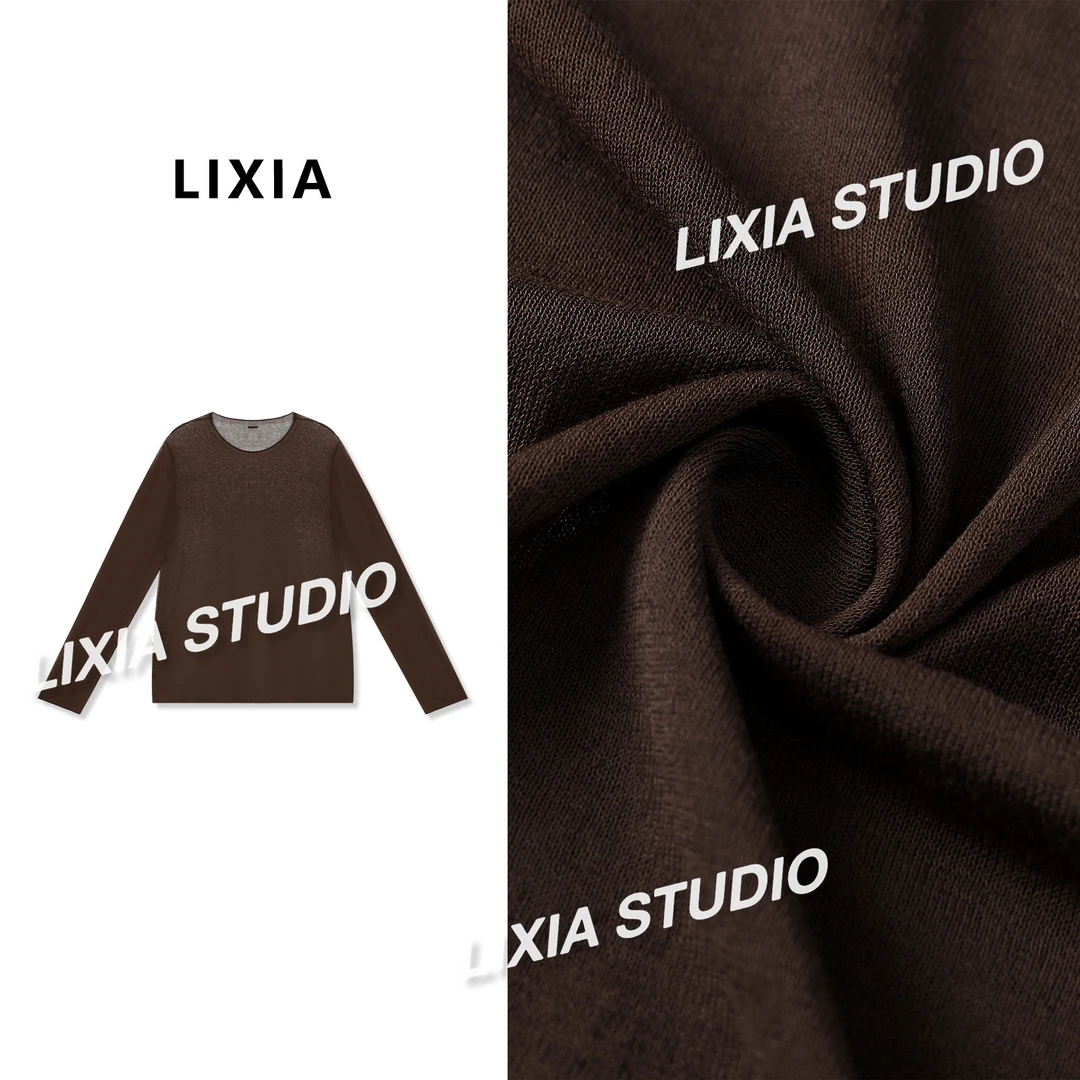 LIXIA【花语】慵懒风长袖圆领简约纯色针织上衣-4341