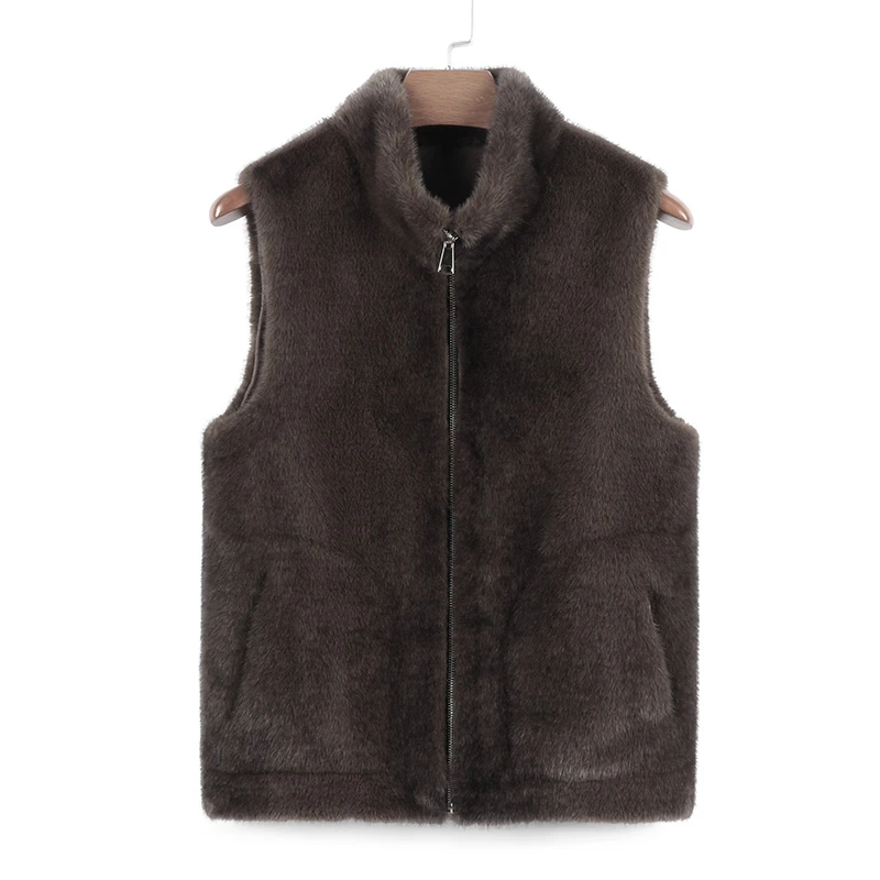 【源头工厂】【双面穿】海宁男士马甲皮夹克毛外套秋冬立领时尚百搭