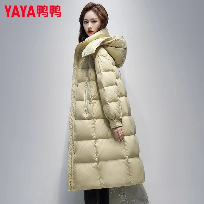 YAYA/鸭鸭品牌时尚过膝长款羽绒服女2023新款韩版加厚保暖外套潮