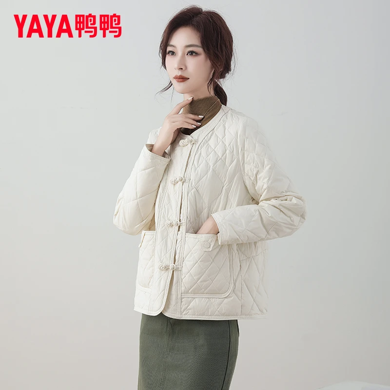 YAYA/鸭鸭中国风轻薄羽绒服女短款2024新款盘扣内搭新中式外套