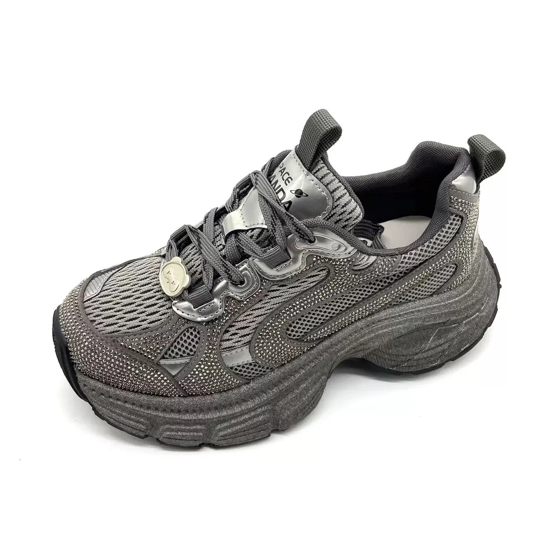 康奈官方正品/专柜同款运动老爹厚底水钻女网 面时尚休闲48174