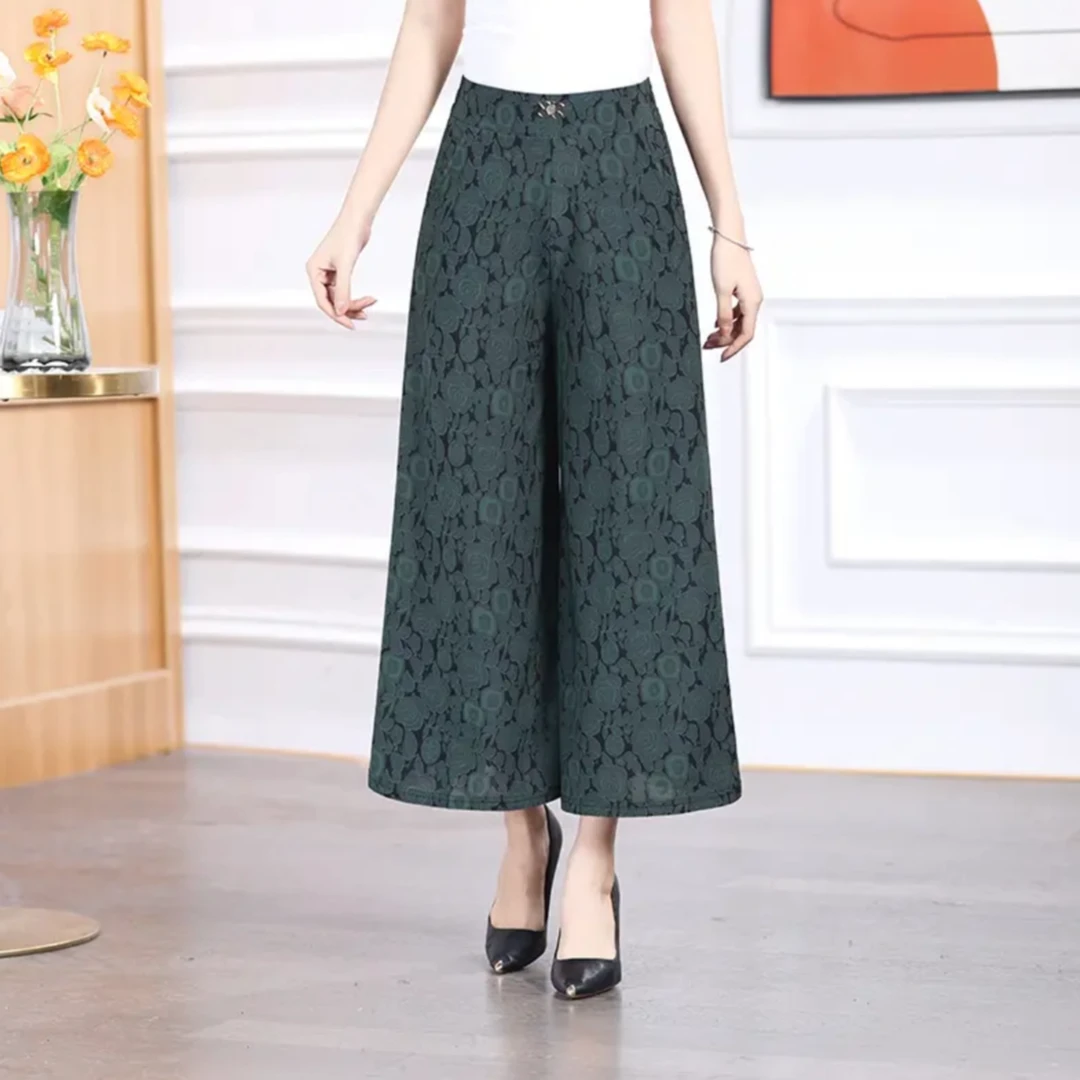 妈妈夏季薄款阔腿裤裙裤子高腰宽松中老年人九分女大码休闲裤