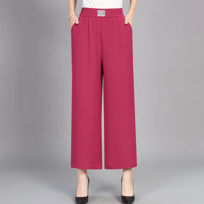 夏季新款时尚百搭裤子妈妈宽松显瘦九分休闲裤女士直筒阔腿裤