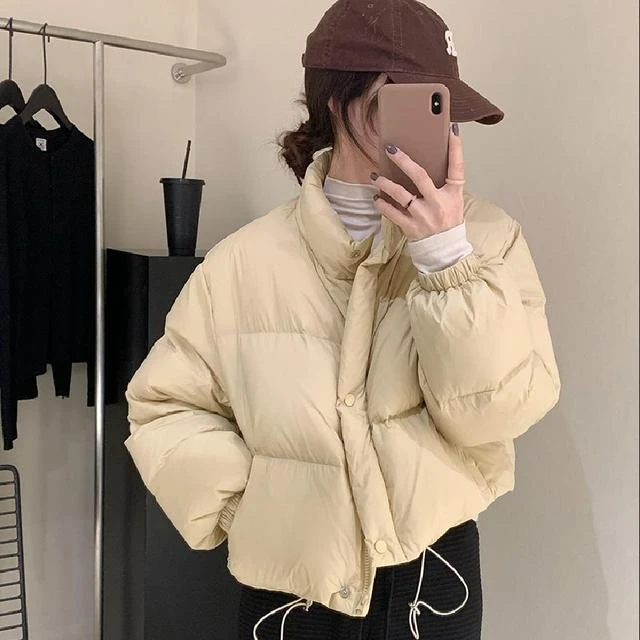 冬季爆款设计感抽绳短款轻薄羽绒服女2023新款加厚小个子保暖外套