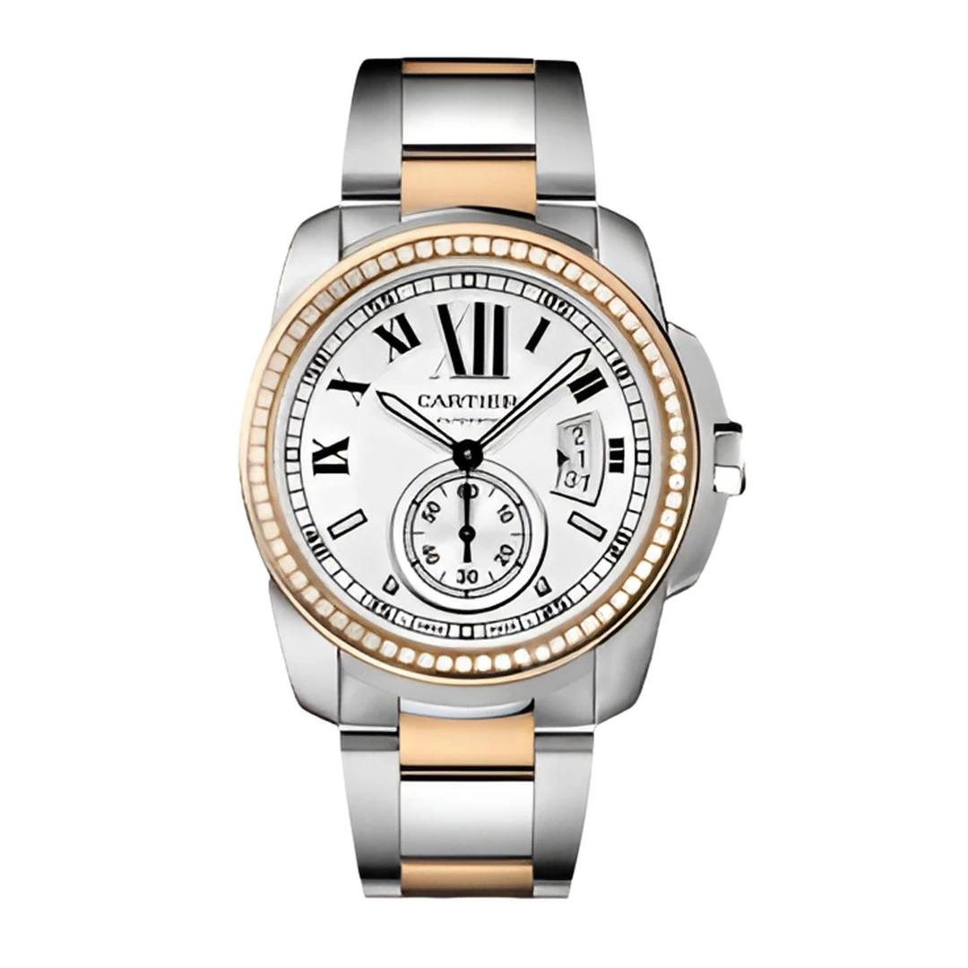 99新 Cartier/卡地亚 卡利博w7100036/42mm/间金钢带白盘后钻男表
