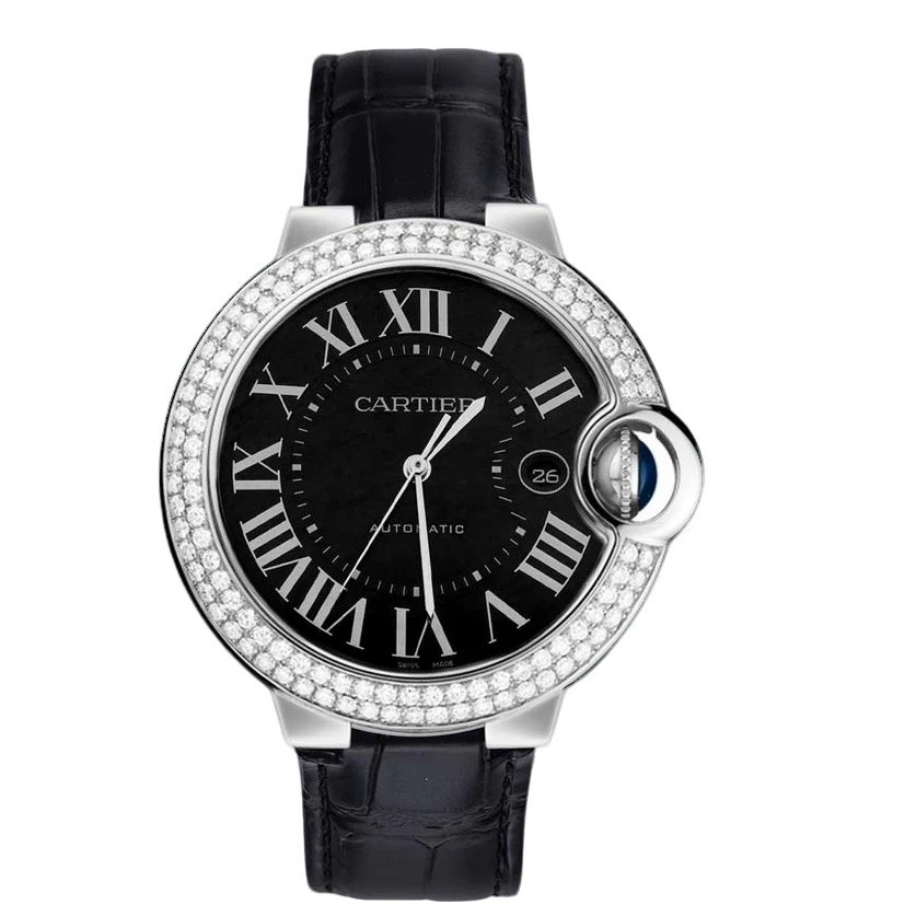 99新 Cartier/卡地亚 蓝气球 42mm黑盘皮带后钻WSBB0003/机械男表