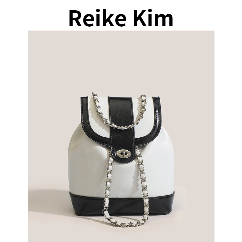Reike kim韩国小众迷你小香风链条双肩包女ins博主学生油蜡皮单肩