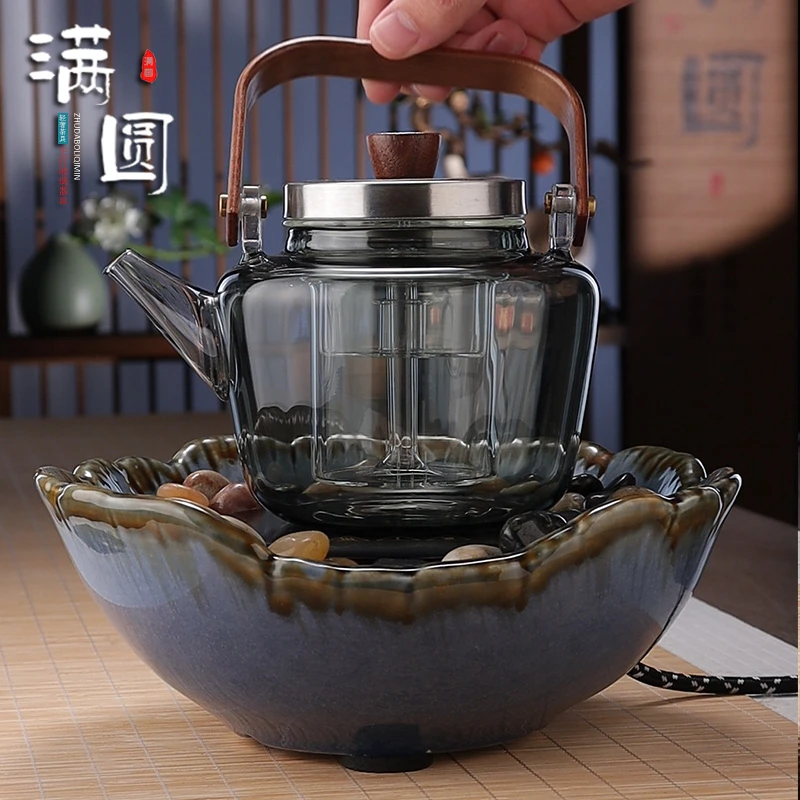 轻奢高硼硅耐热喷淋式玻璃茶壶提梁蒸煮一体烧水壶电陶炉煮茶专用