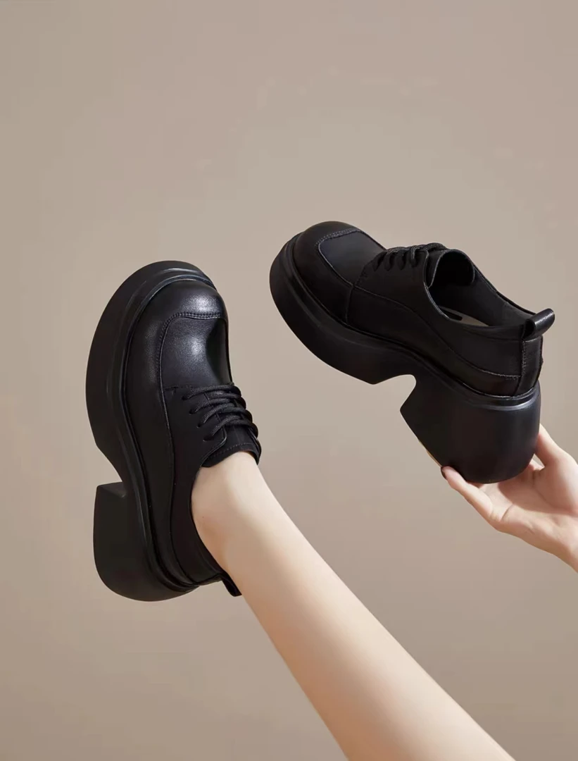 2024新款百搭复古真皮增高乐福鞋jk单鞋厚底粗跟英伦小皮鞋9801