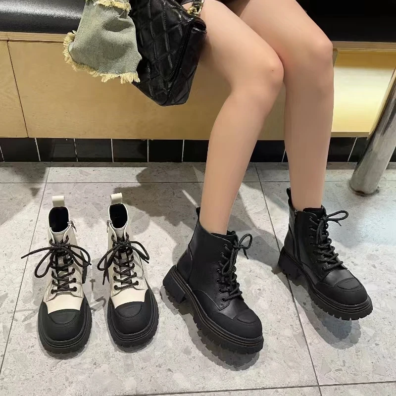 2024秋冬新款百搭真皮短靴侧拉链增高时尚潮流加绒瘦瘦靴M2198-2