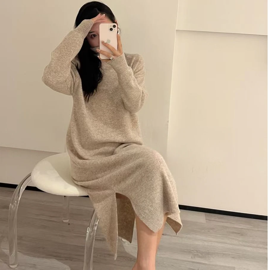 秋冬新款时尚宽松甜美针织毛衣女裙N7AMZ3743