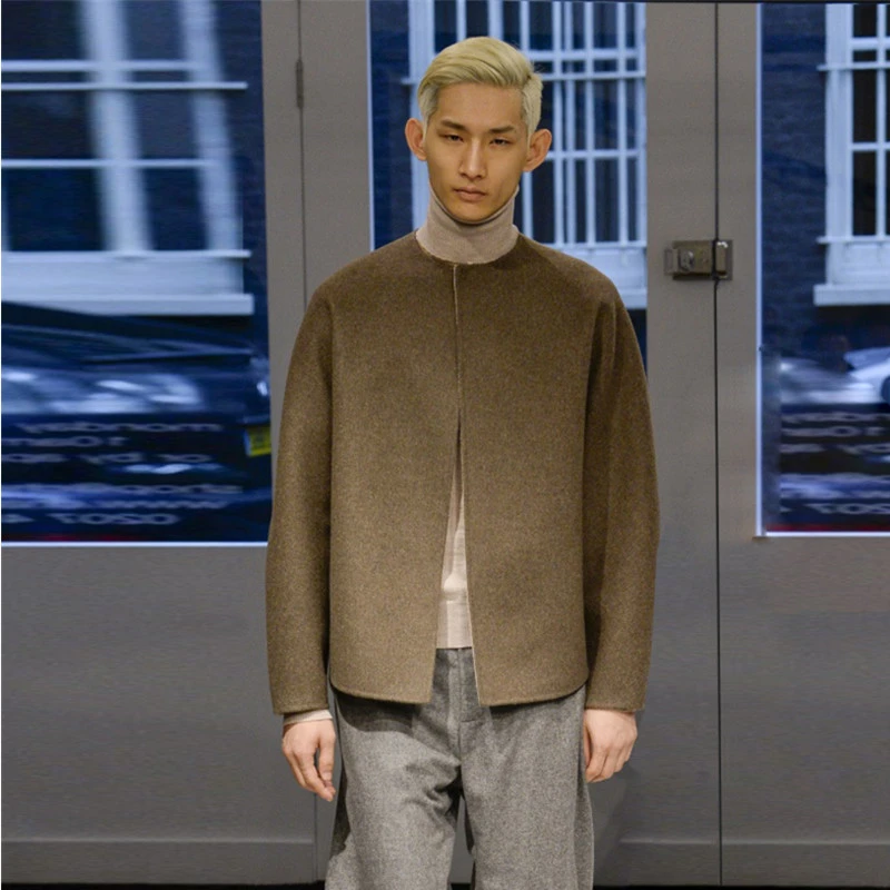 男士羊毛呢子宽松外套茄克高端定制冬季新品外穿圆领长袖毛呢夹克