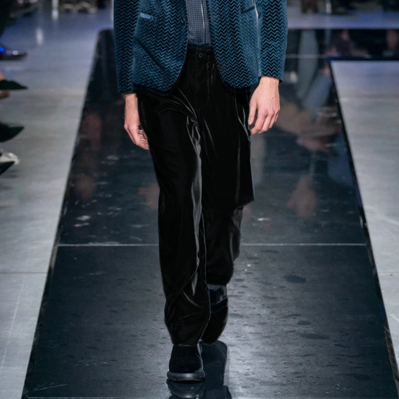 男士休闲裤意式商务2025新款褶皱金丝绒裤经典西裤轻奢修身长裤