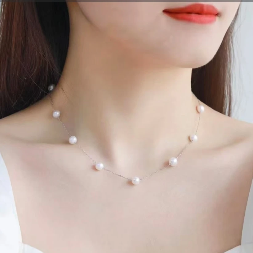 76 S925银  满天星白色珍珠项链