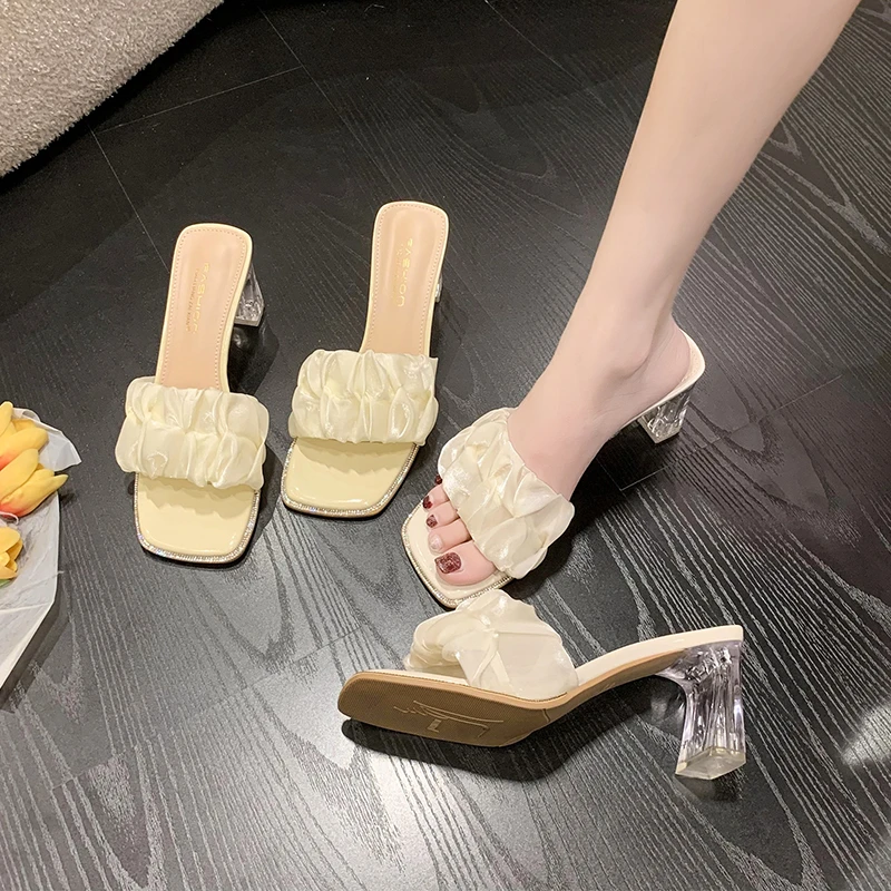 透明高跟凉鞋女2023年新款夏季粗跟温柔配裙子中跟时尚外穿凉拖鞋