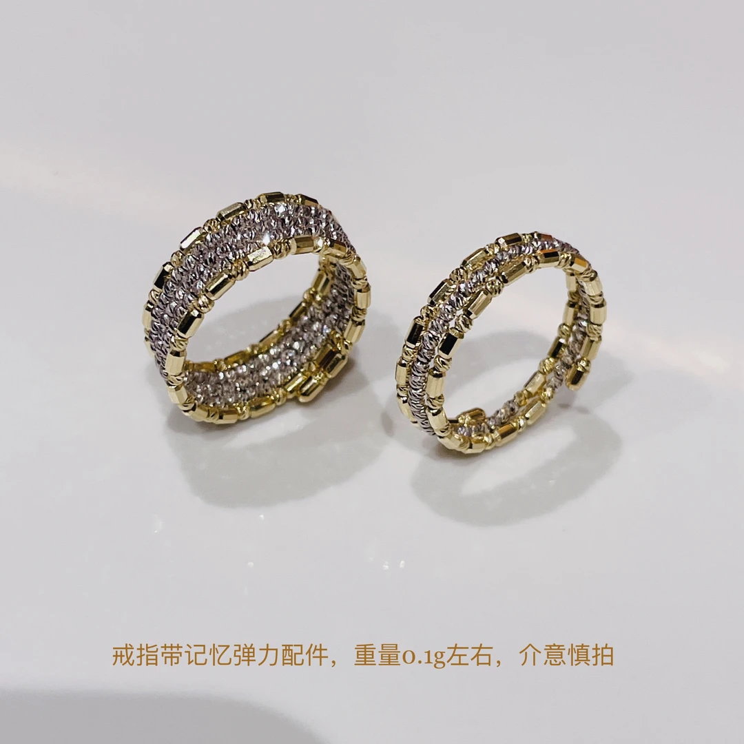 18K金爆闪镭射戒指弹力分色时尚简约ins风百搭 多样性发货发其一