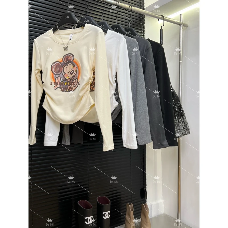 2023冬季新款双面毛绒设计时尚百搭显瘦圆领印花长袖打底衫上衣