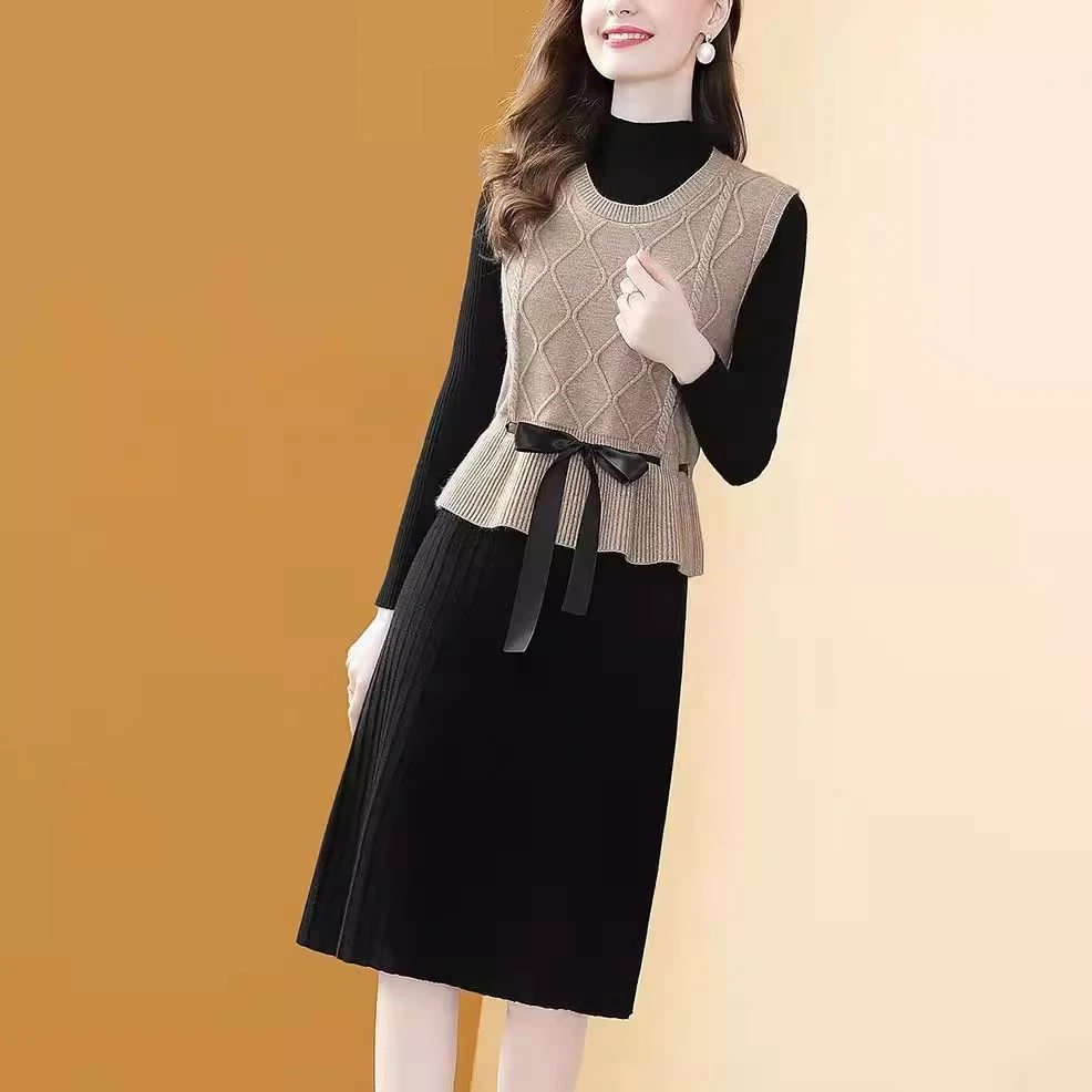 两件套2025年秋冬季连衣裙气质百搭宽松显瘦毛衣裙小个子打底裙子