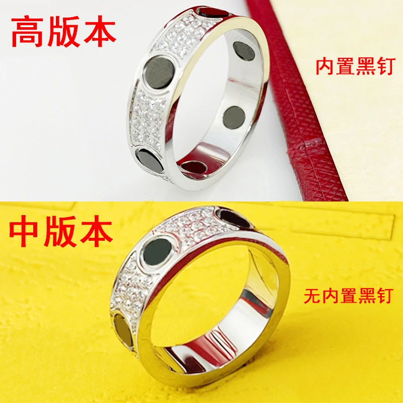 钛钢戒指 轻奢满钻镶嵌钛钢黑钉情侣戒指欧美风时尚个性指环饰品