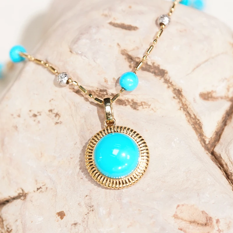 18k金绿松石圆形简约时尚吊坠（不含链）