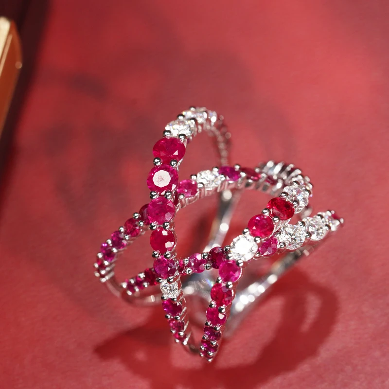 18k金红宝石钻石“交织”奢华大气时尚戒指HJ13