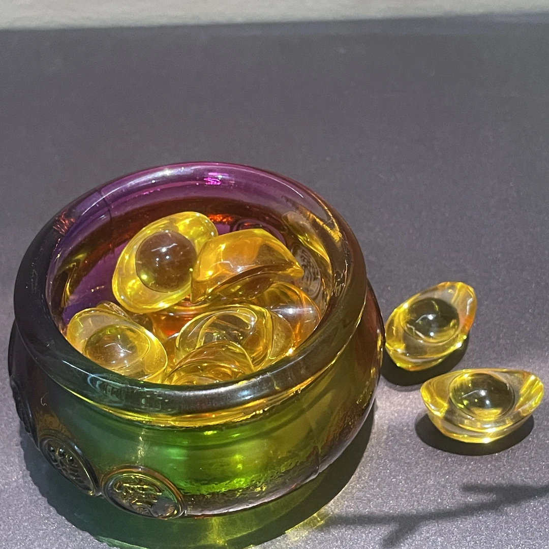 琉璃元宝聚宝盆摆件（配13个元宝）