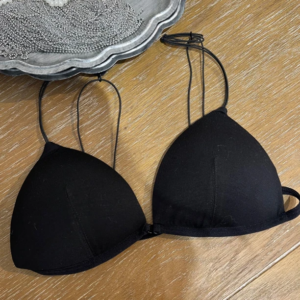 muli纯色百搭吊带三角文胸内搭女士挂脖黑色夏季美背内衣