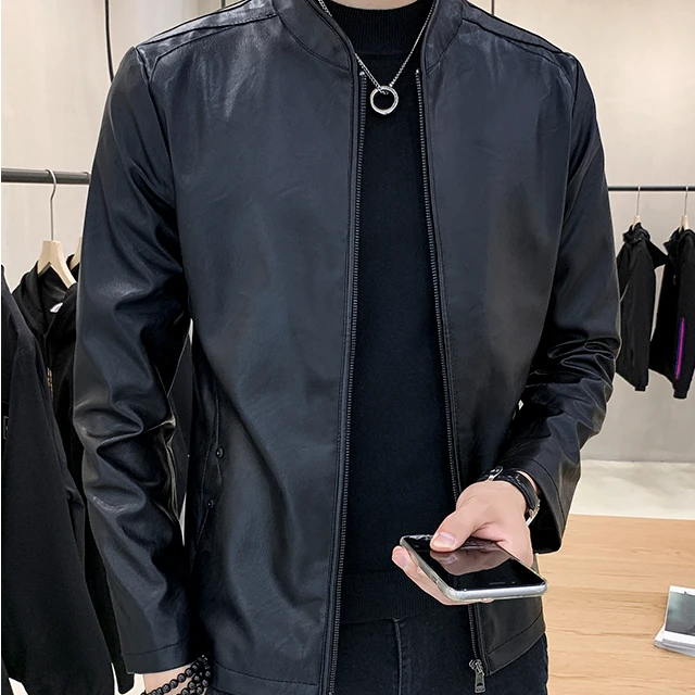 秋冬季男士立领皮夹克修身潮流帅气保暖高档皮衣大码时尚休闲百搭