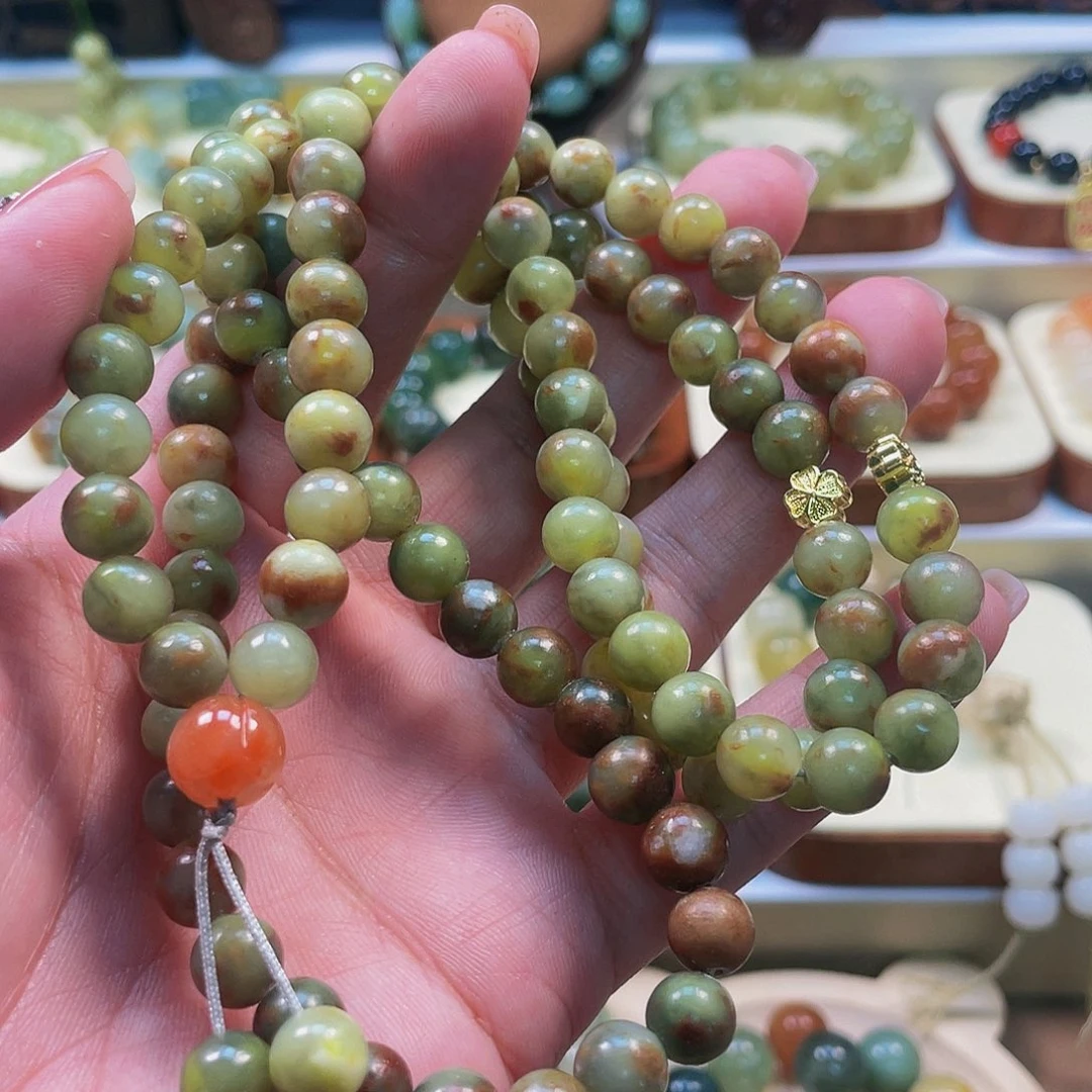 蛇纹石玉手链未镶嵌放**子