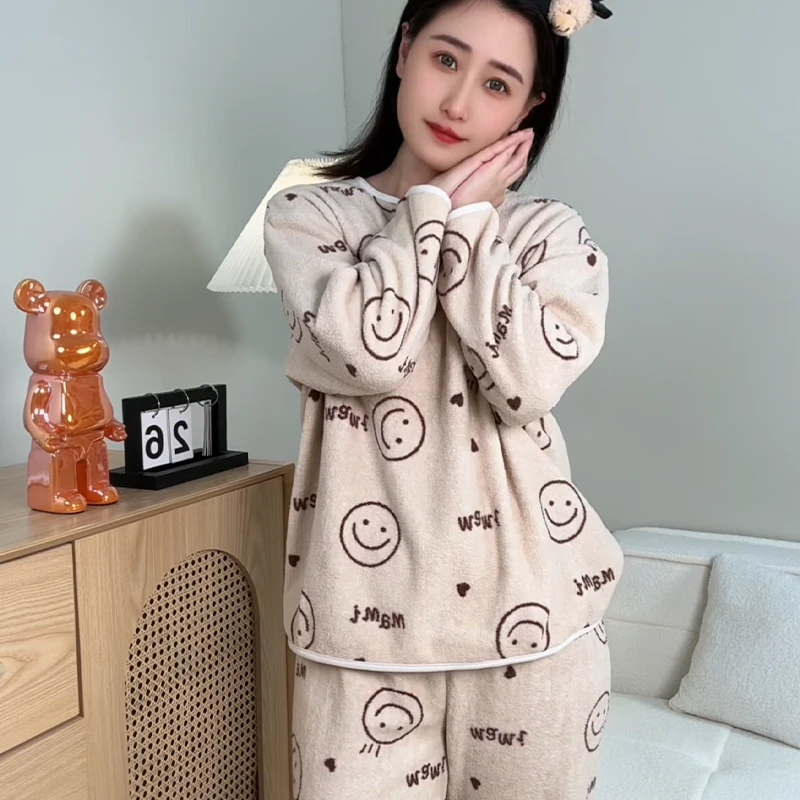 秋冬新款睡衣保暖套头甜美少女宽松舒适可外穿摇粒绒家居服套装