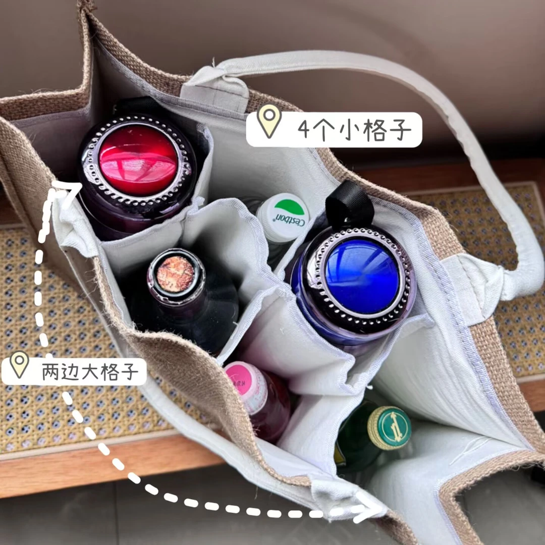 外贸单加大黄麻双层6格红酒袋饮料袋40*30*13