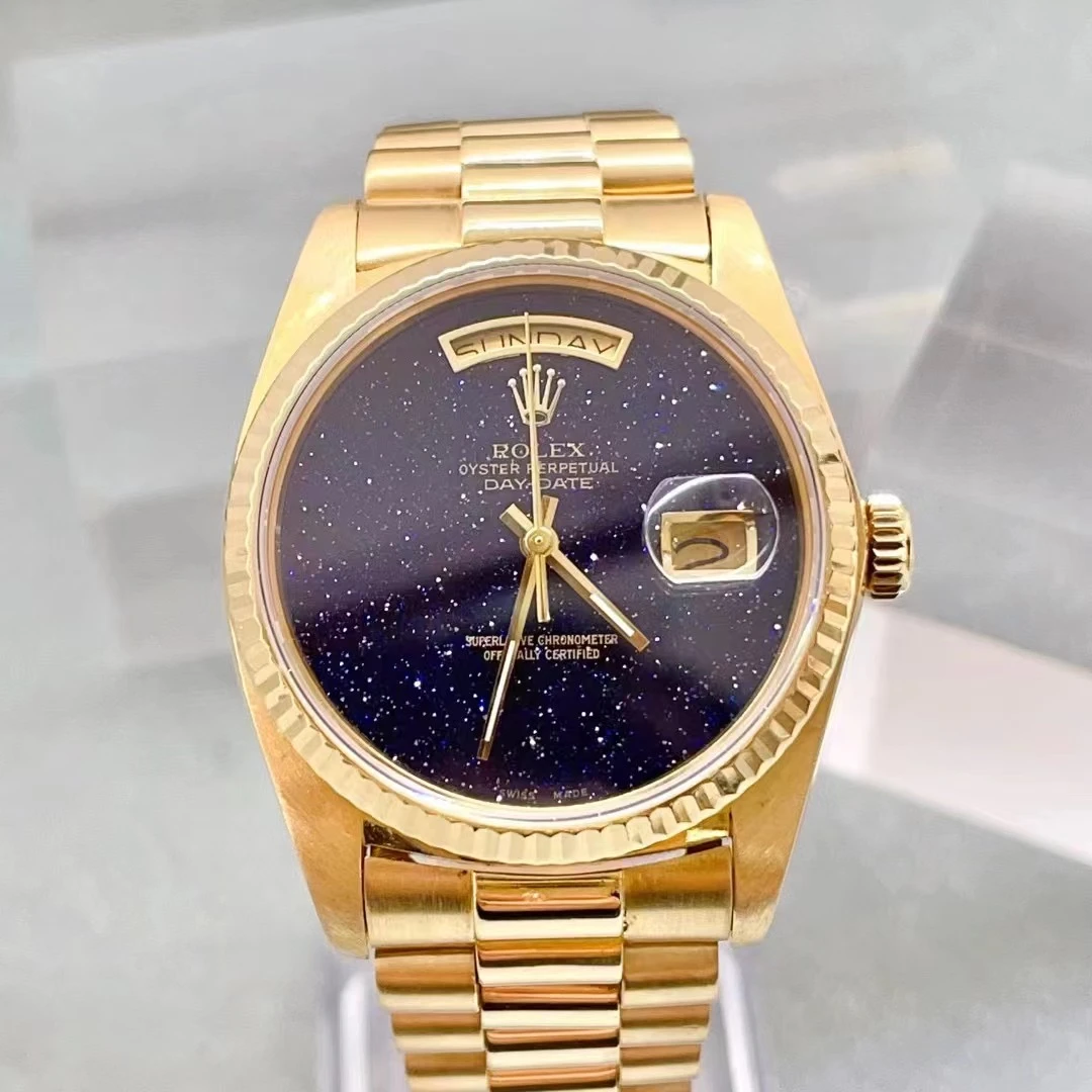 95新 Rolex/劳力士 星期日历型18K黄金星空盘后改机械腕表18038